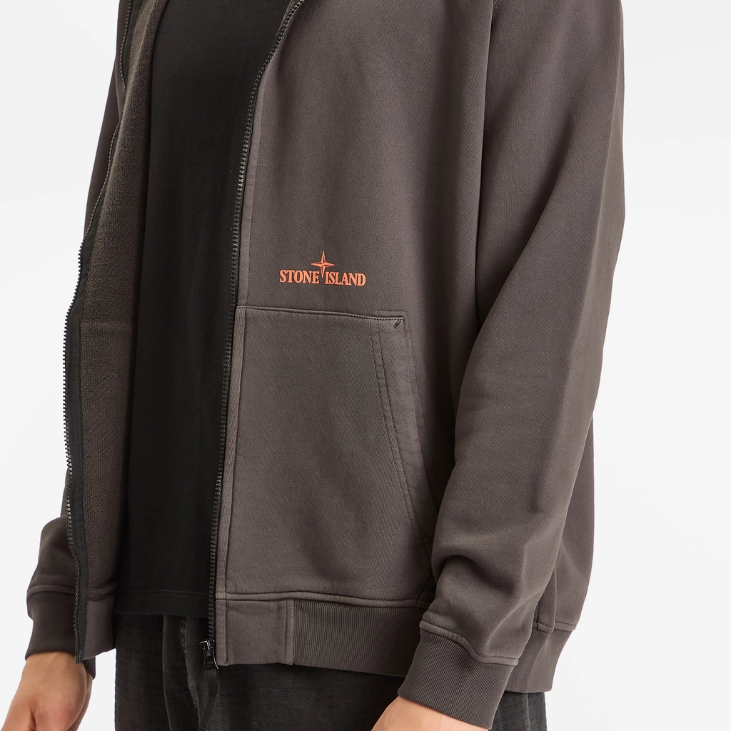 Stone Island Men's Fingerprint Logo Zip Hoodie Charcoal
